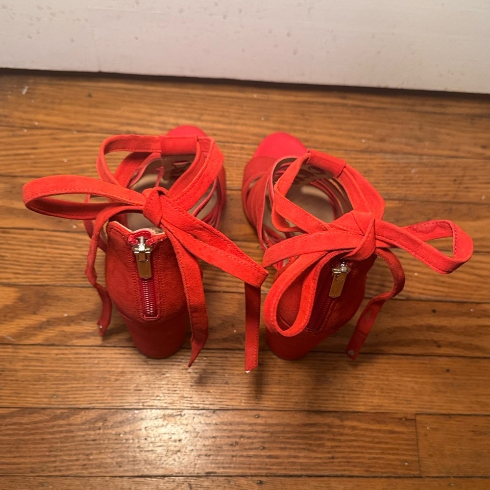Gorgeous Sam Edelman Red Yarina Leather Chunky Heel Strappy Sandals Size 8 - Picture 4 of 11